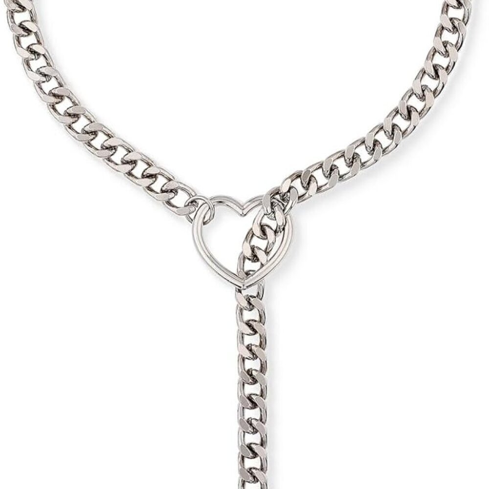 Heart O-ring Slip Chain Necklace Metal Gothic Elegant Unisex Jewelry